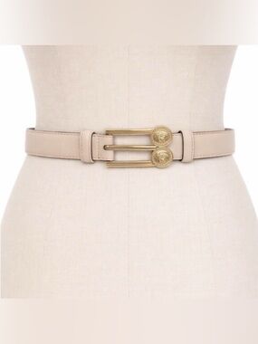Versace La Medusa Double Coin Logo Beige Leather Belt